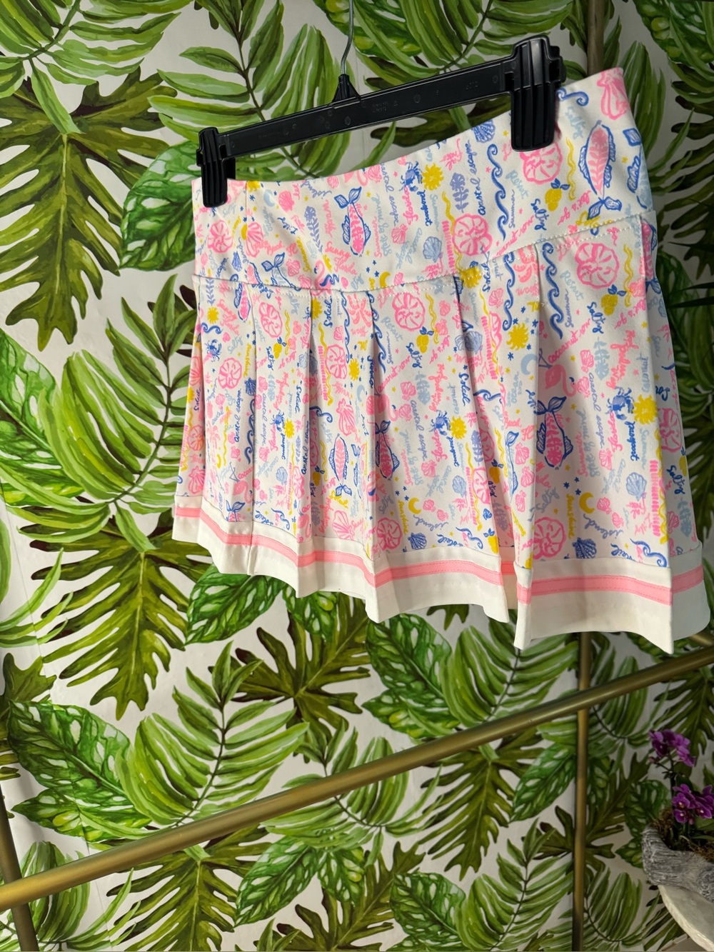 Lilly Pulitzer White Mini Skirt with Pink, Blue & Yellow Tropical Print